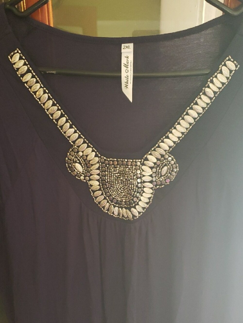 White Mark Navy Embellished V-Neck Tunic - Picture 4 of 9